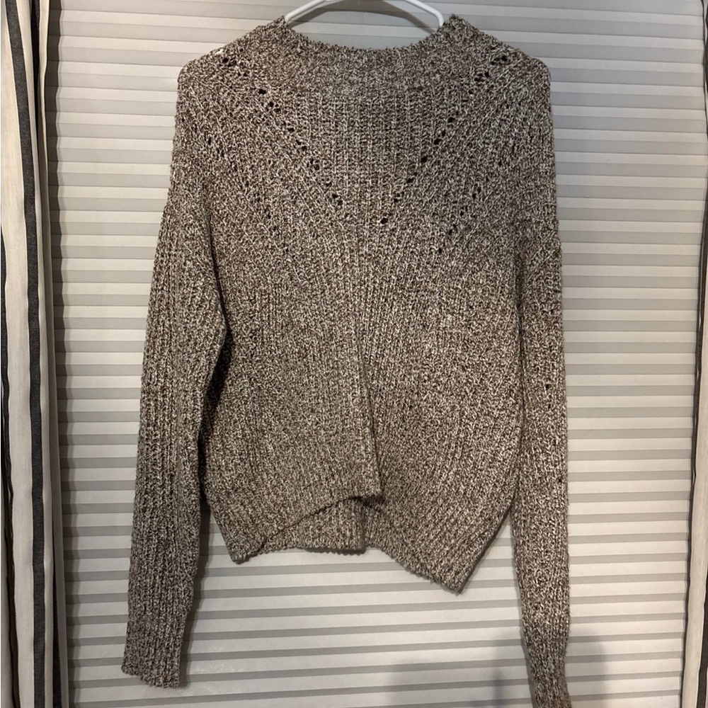 Pink Rose Women's Textured Knit Sweater - cream and brown